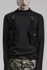 Black Crackle Leather Adjustable Men's Steampunk Strap Bag - Black - 1
