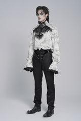 White Stand Collar Long Trumpet Marble Printed Sleeves Embroidered Spliced Men's Gothic Palace Shirt - Product - 3