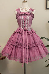 Berry Purple [Forest Waltz] Embroidery Bowknot Lace-Up Slim Sweet Elegant Lolita Suspender Top - Purple - 1
