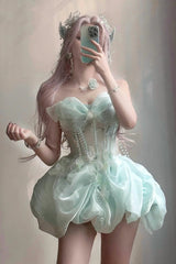 Green Fairy Sleeveless Bowknot Fishbone Pearl Sweet Princess Lolita Jsk Bud Dress - Product - 2