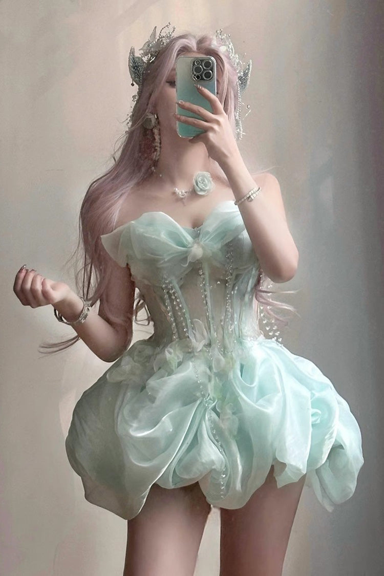 Green Fairy Sleeveless Bowknot Fishbone Pearl Sweet Princess Lolita Jsk Bud Dress - Product - 2