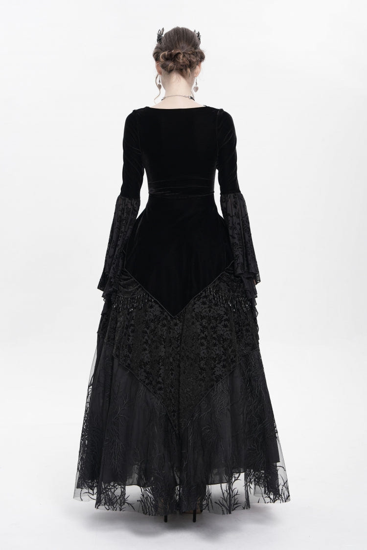 Black Long Sleeves Lace-Up Beaded Pleated Women's Gothic Blouse - Product - 6