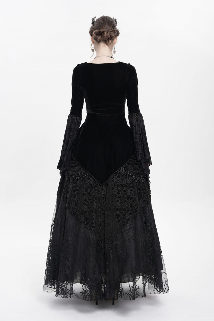 Black Long Sleeves Lace-Up Beaded Pleated Women's Gothic Blouse - Product - 6