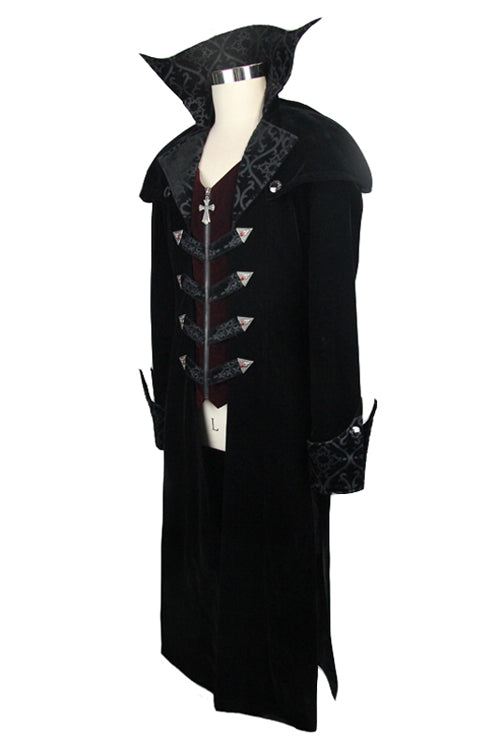 Western Fashion Gothic Pattern Event Shawl Collar Black Mens Velveteen Long Coats - Product - 6