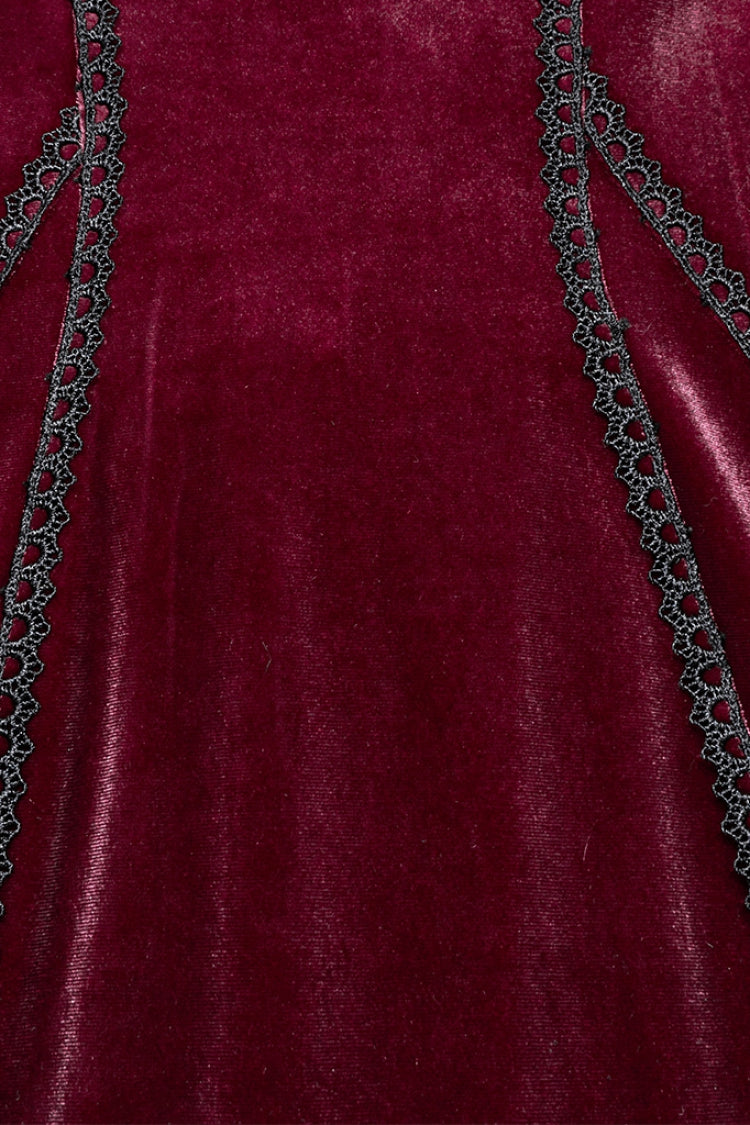 Red Long Sleeves Floral Embroidery Stitching Lace Women's Gothic Gown Dress - Product - 7