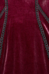 Red Long Sleeves Floral Embroidery Stitching Lace Women's Gothic Gown Dress - Product - 7