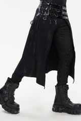Black Punk Patent Leather Paneled Belt Irregular Print Metal Men's Skirt - Product - 6