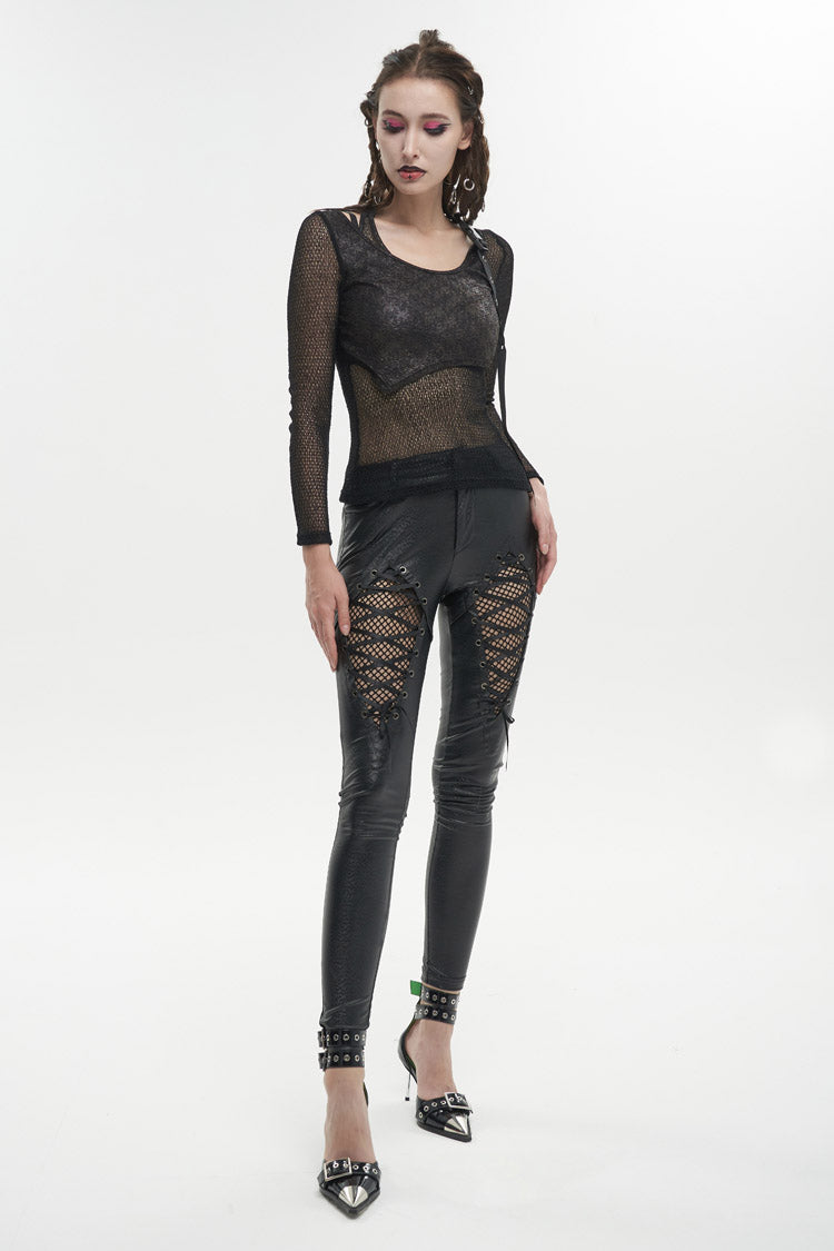 Black Wool Shoulder Loop Adjustable Asymmetric Wrapped Women's Punk T-Shirt - Product - 4