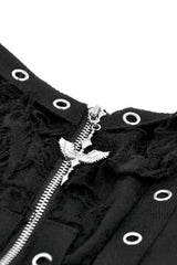 Black Women's Punk Eyelet Lace-Up Ripped Front Zippered Tank Top - Product - 12