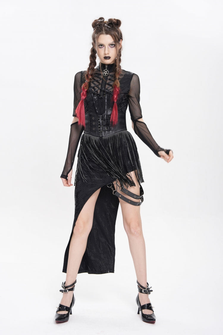 Black Lace Tassels Lace-Up Slim Buckled Women's Gothic Corset - Product - 2