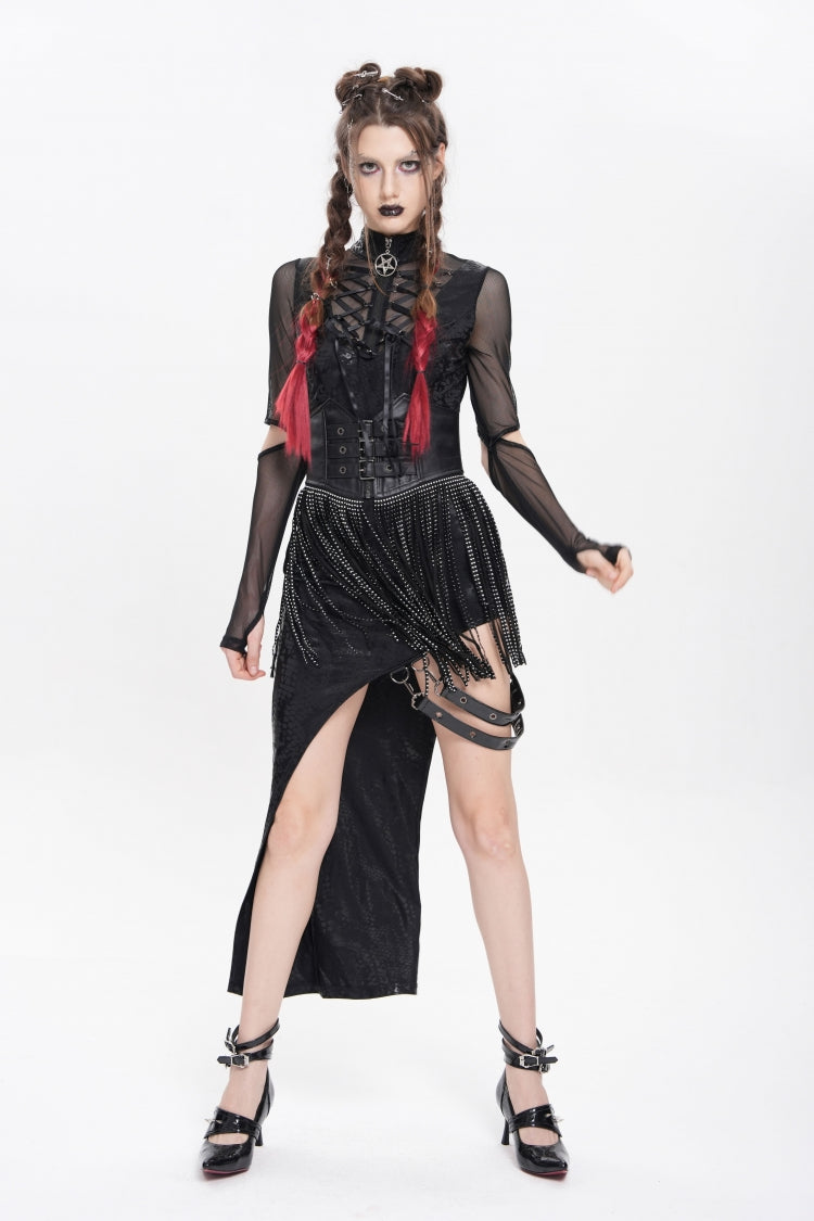 Black Lace Tassels Lace-Up Slim Buckled Women's Gothic Corset - Product - 2