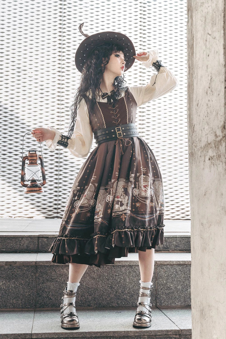 Demon Hunting Notes Long Lantern Sleeves Print Ruffle Sweet Elegant Lolita Dress 2 Colors - Product - 17