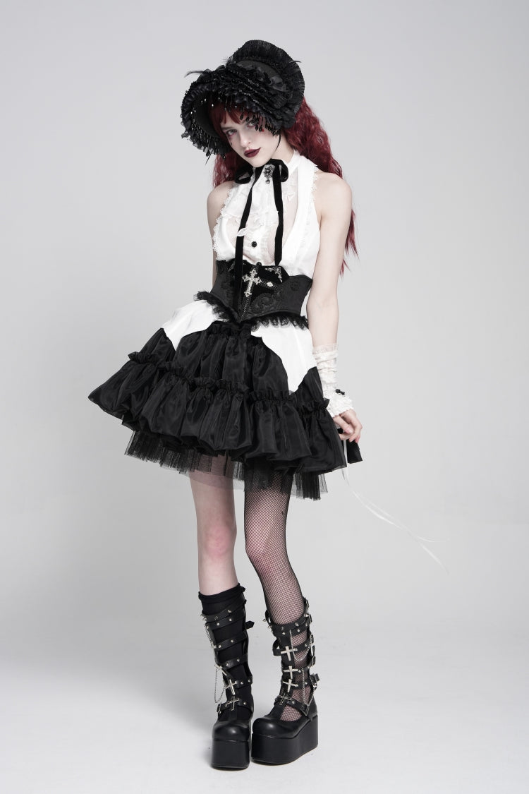 Black Lace Lace-Up Cross&Eyes Underbust Slim Women's Gothic Corset - Product - 7