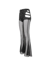 Black Stretch Knit Panel Mesh Cutout Flare Women's Gothic Trousers - Product - 7