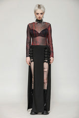Black Buckled Zippered Women's Punk Side Slit Long Skirt - Product - 7