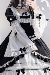 White/Black Hime Sleeves Multi-layer Ruffle Cardigan Bowknot Gothic Princess Lolita Dress - Product - 5