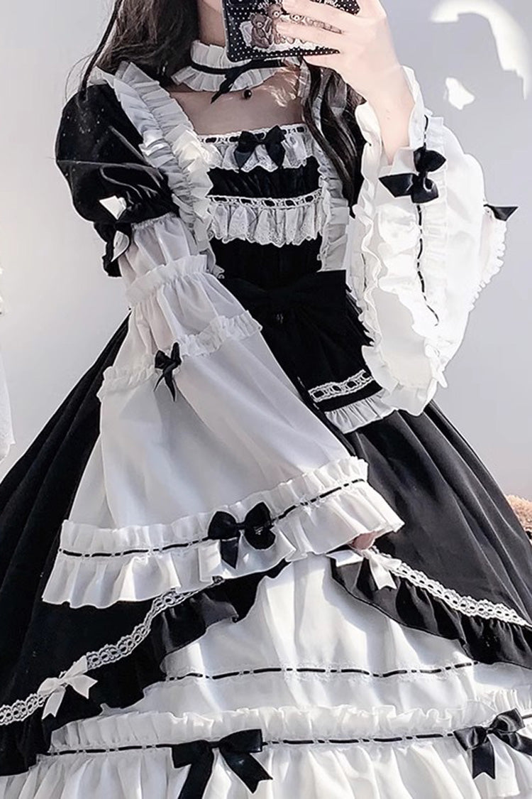 White/Black Hime Sleeves Multi-layer Ruffle Cardigan Bowknot Gothic Princess Lolita Dress - Product - 5