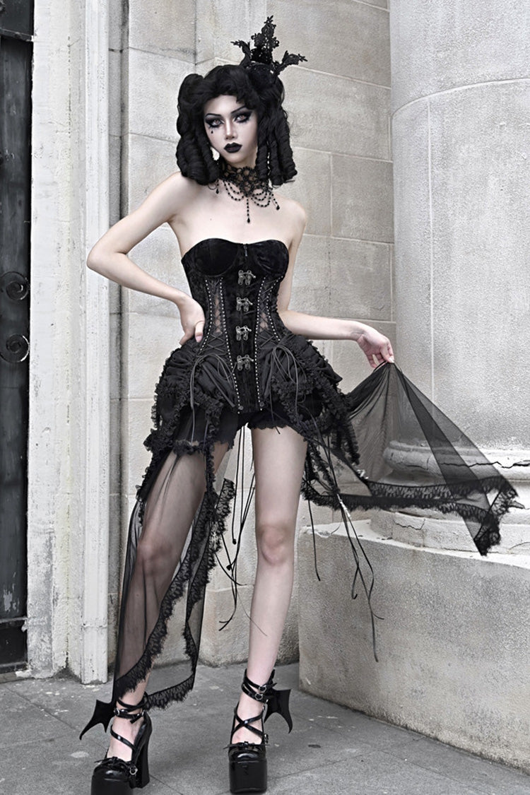 Black [Hell Alice] Hollow Lace-Up Fishbone Gothic Lolita Dress Corset - Product - 2