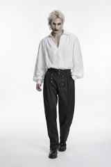 White Lapel Collar Long Lantern Sleeves Printed Embroidered Men's Gothic Shirt - Product - 4