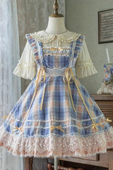 Yellow/Blue [Endless Summer] High Waisted Printed Ruffled Bow Lace Sweet Princess Lolita Jsk Dress 2 Versions - Product - 4