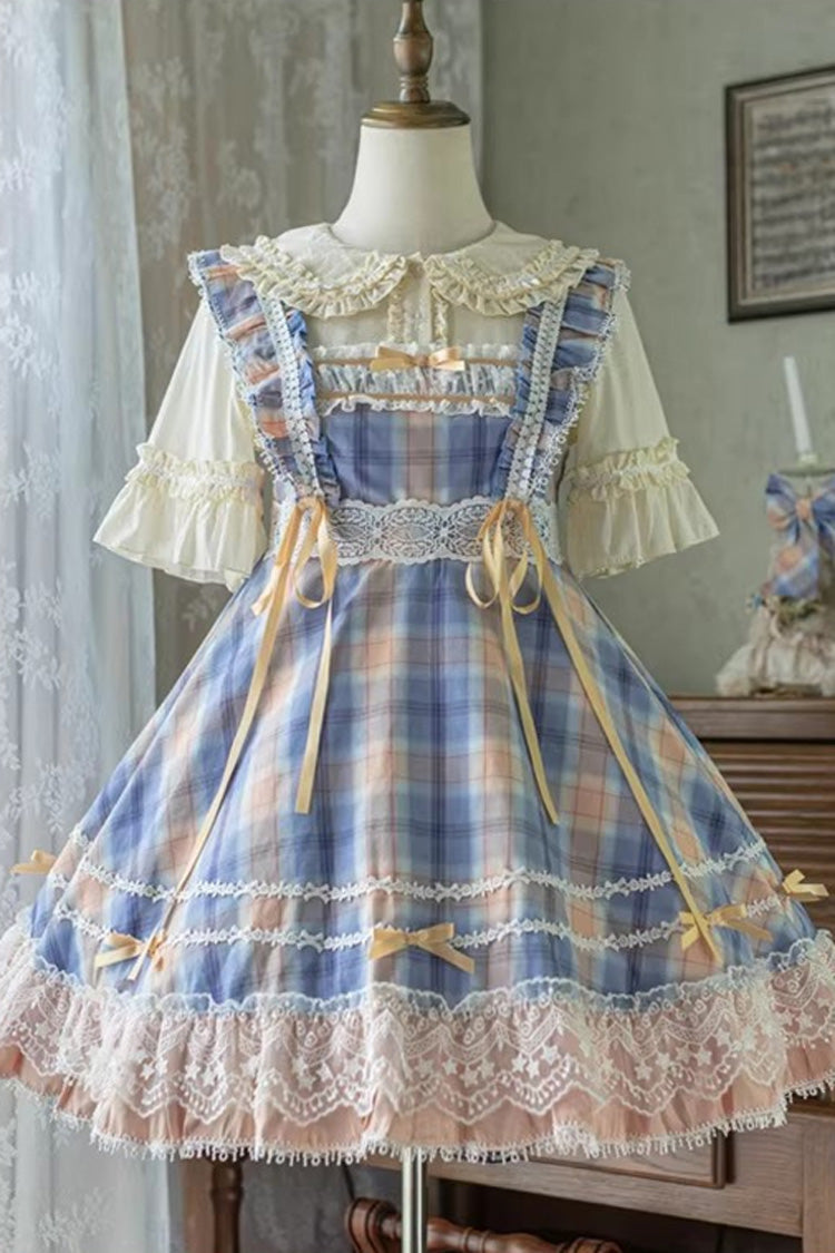 Yellow/Blue [Endless Summer] High Waisted Printed Ruffled Bow Lace Sweet Princess Lolita Jsk Dress 2 Versions - Product - 4