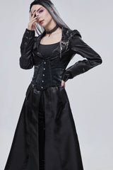 Black Gothic Lace-Up Lapel Skull Brooch Delicate Button Women's Coat - Product - 7