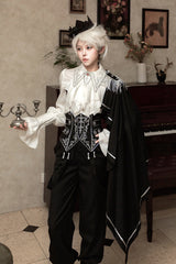 Black/White Embroidery Asymmetric Gothic Prince Handsome Ouji Lolita Set - Product - 4