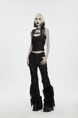 Black Printed Slim Fit Strappy Women's Punk Cool Vest - Product - 6