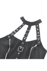 Black Buckled Zippered Women's Punk Halterneck Dress - Product - 15