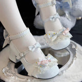 Bowknot Frills Lace-Up Sweet Lolita High Heel Shoes 3 Colors - Sky-Blue - 4