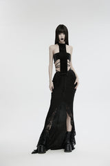 Black Off Shoulder Lace Lace-Up Slim Studded Buckled Women's Gothic Corset - Product - 6
