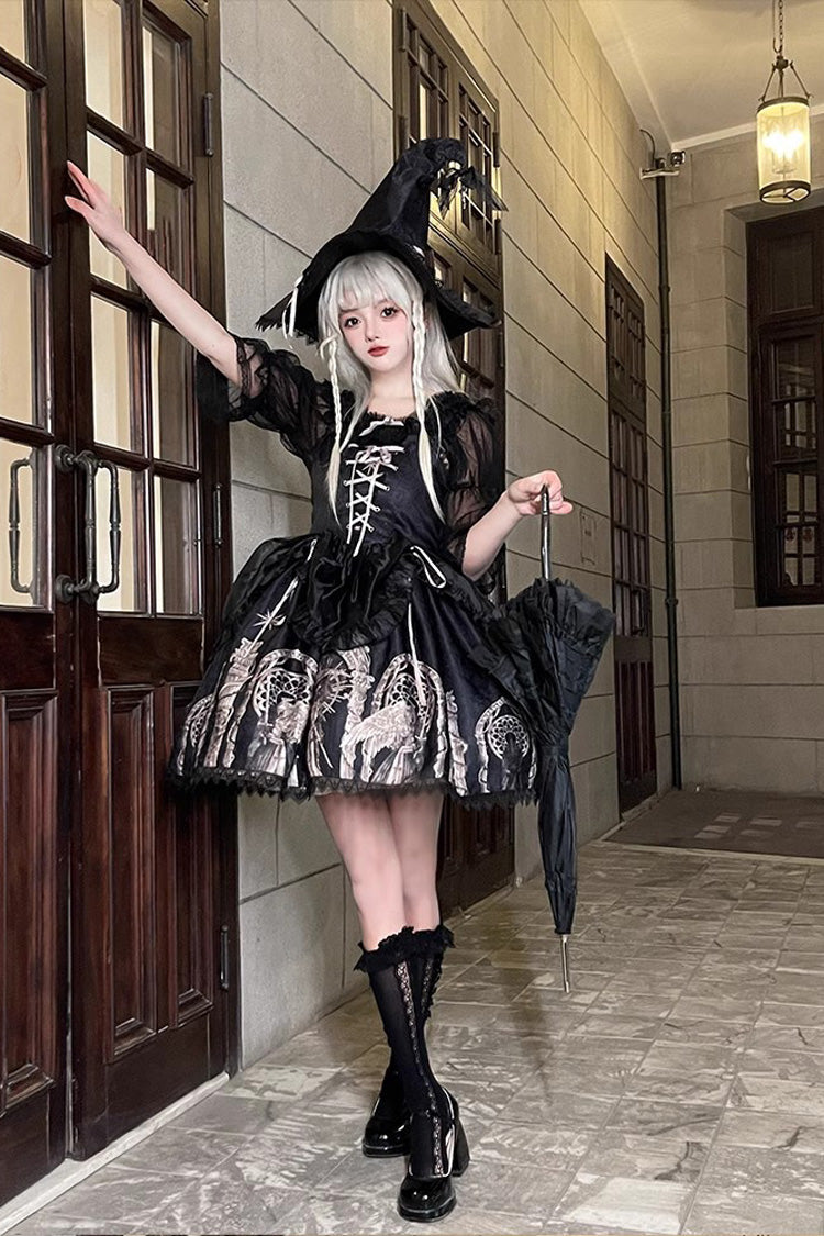 Black Eternal Night Print Ballet Lace-Up Gothic Punk Lolita Jsk Dress - Product - 2