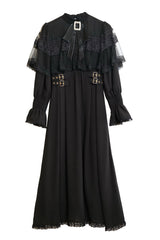 Lace Cape Long Sleeves Bowknot Slim Jirai Kei Japanese Dress 5 Colors - Black - 4