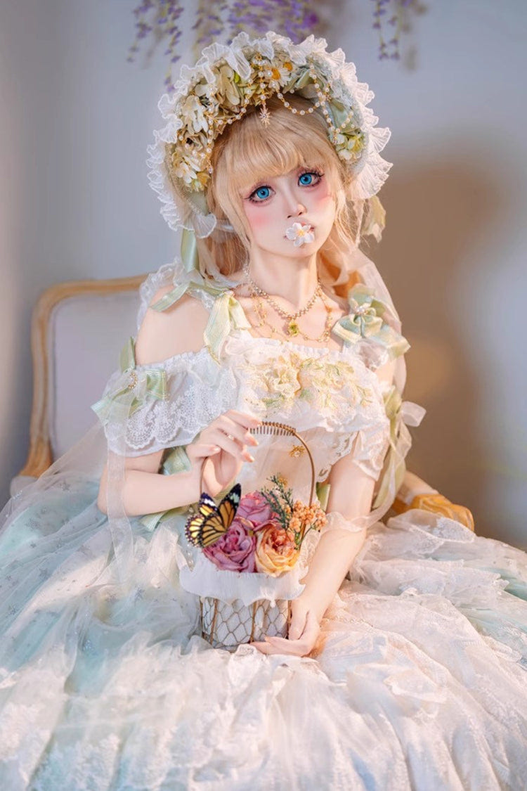 グリーン [Glazed Phantom] オフショルダー フリル 花嫁風 リボン レース スウィート エレガント ロリータワンピース 商品画像