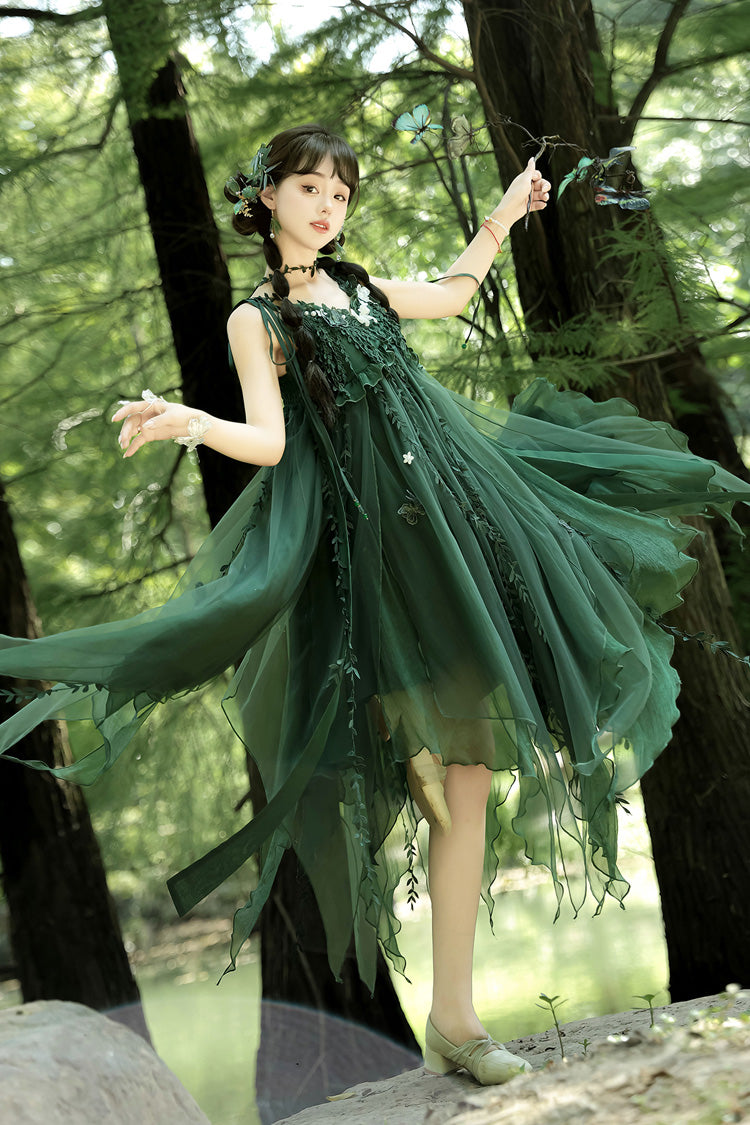 Green Forestry Asymmetric Hem Sweet Chinese Style Lolita Jsk Dress - Product - 8