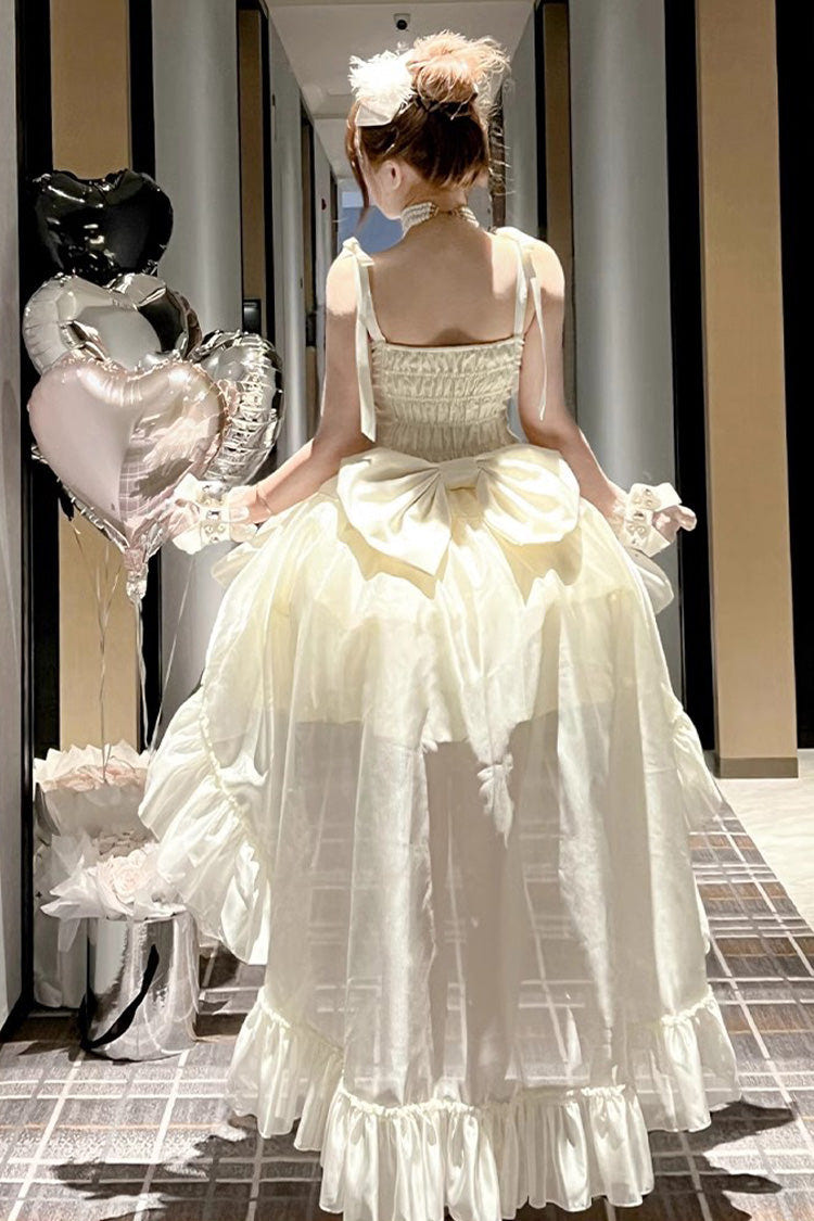 White Triple-Layered Ruffle Bowknot Lace Sweet Princess Lolita Jsk Dress - Product - 4