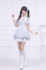 Light Blue [Waltz] Short Sleeves Ruffle Bowknot Gothic Jirai Kei Japanese Dress Set - Product - 2