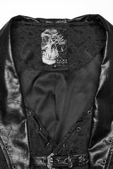 Black Lapel V-neck Sleeveless Jacquard Buckle Men's Gothic Vest - Product - 5