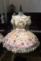 Yellow [Sweet Bunny Party] Square Collar Sleeveless Printed Ruffled Bow Sweet Lolita Jsk Dress Set - Product - 3
