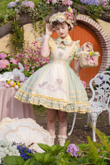 Green Short Sleeves Tulip Print Ruffle Bowknot Sweet Lolita Dress - Product - 7