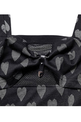 Black/Grey Heart Print Pattern Suspender Hollow Mesh Metal PU Buckle Bow Design Sleeveless Women's Punk Dress - Product - 8