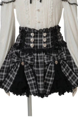 Jirai Kei Plaid Printed Ruffled Bow Gothic Japanese Lolita Skirt 3 Colors - Black-Plaid - 1