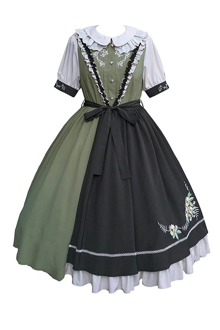 Multi-Color Doll Collar Embroidered Short Sleeves Classic Lolita Dress - Product - 2