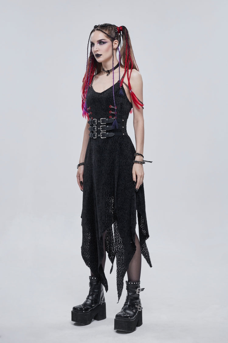 Black Cut-Out Slim Fit Studded Buckled Women's Gothic Faux Leather Girdle - Product - 2