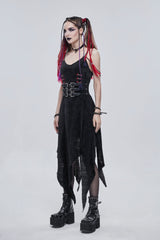 Black Cut-Out Slim Fit Studded Buckled Women's Gothic Faux Leather Girdle - Product - 2