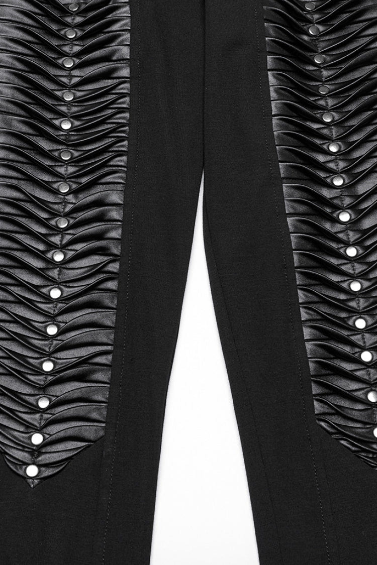 Black Buckle Straps Pleated Women's Punk Leggings - Product - 6