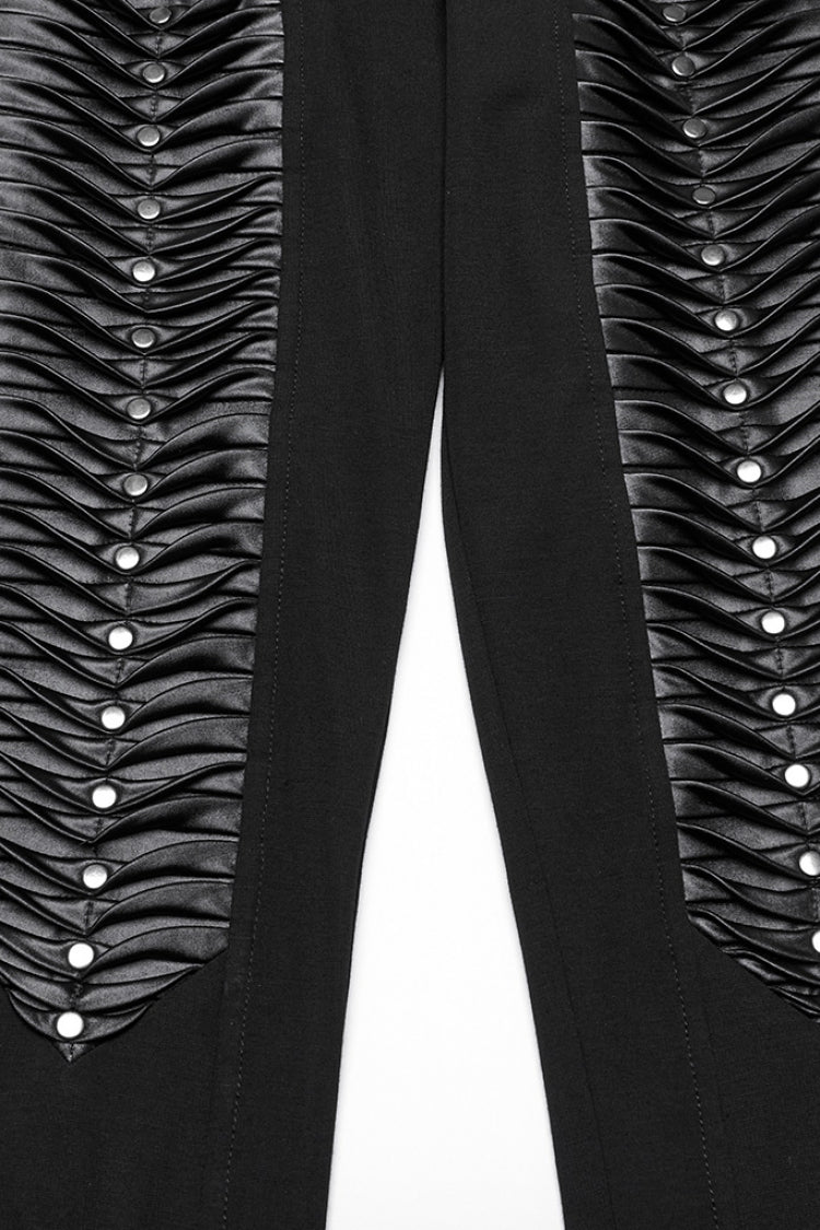 Black Buckle Straps Pleated Women's Punk Leggings - Product - 6