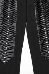 Black Buckle Straps Pleated Women's Punk Leggings - Product - 6