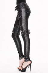 Black Punk Winter False Boots Hand Rubbed Leather Womens Pants - Product - 2