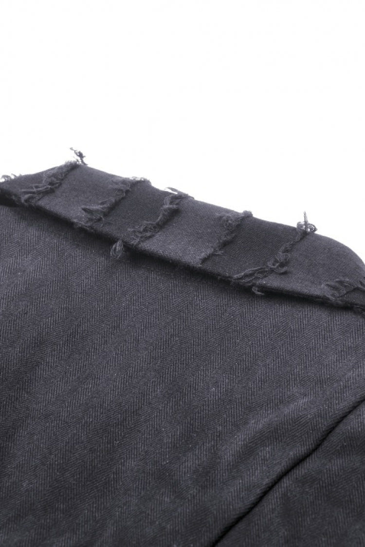 Black Peak Lapel Collar Long Sleeves Irregular Distressed Women's Gothic Punk Coat with Belt - Product - 15